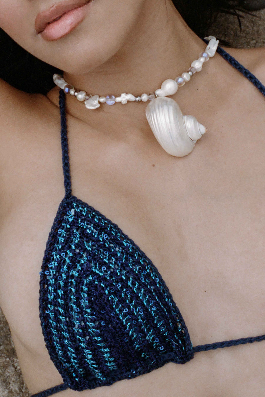 Ola crochet bikini top in blue